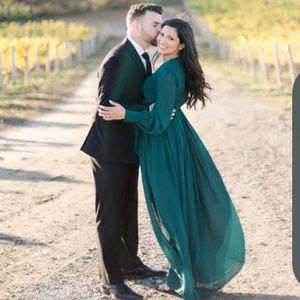 NWT Baltic Born Lydia Long Sleeve V Neck Wrap Maxi Dress Hunter Green Large